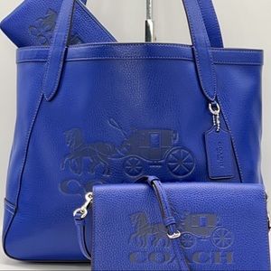 Coach 3Piece Set Horse & Carriage Tote/Clutch Crossbody/Wristlet sport blue